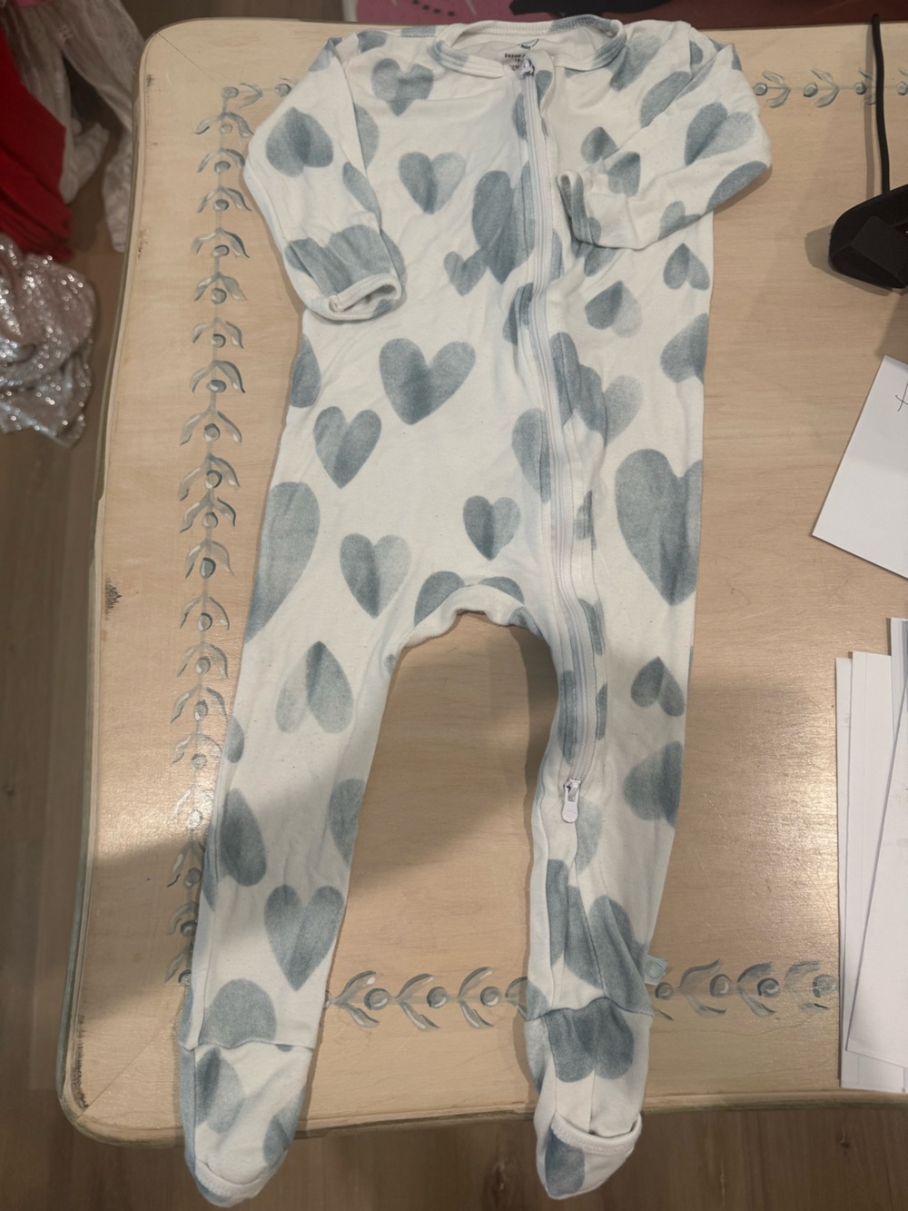 Baby Heart Print Zippered One-Piece Romper - Blue Hearts- Dreamland Baby